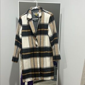 cupcakes & cashmere Plaid Pea Coat - Black, White, Tan